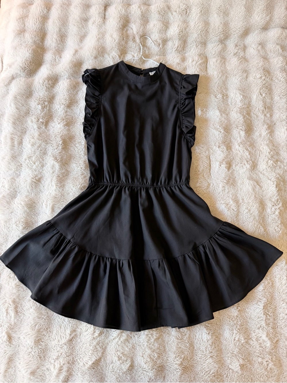 TCEC Black Ruffle-Sleeve Skater Dress